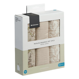 Scutece KIKKABOO Secret Garden Beige, din muselină, 75×75 cm, 3 buc.