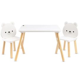 Set masa si 2 scaune MONI White Bears din lemn si MDF