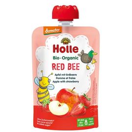 Пюре HOLLE Red Bee, яблоко, клубника, 8мес+, 100г