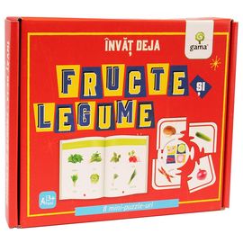 Invat deja fructe si legume. 8 mini puzzle-uri. 3+