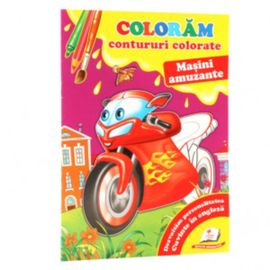 Coloram contururi colorate. Masini amuzante. Cuvinte in engleza