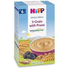 Terci organic cu lapte HiPP, 5 cereale si  prune, de la 6 luni, 250 g