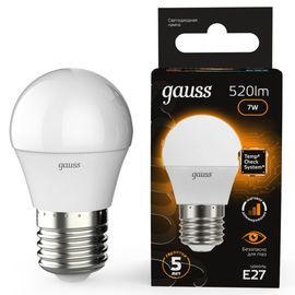 Лампочка GAUSS Black G45 LED 7W, E27, 3000K, 520lm, IP20, шаг затемнения