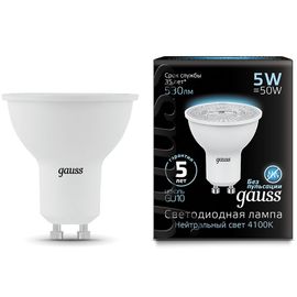 Лампочка GAUSS Black MR16 LED 5W, GU10, 4100К, 530lm, IP20