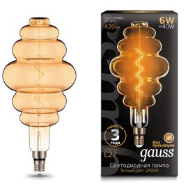 Лампочка GAUSS Filament VINTAGE BD200 Flexible LED 6W, E27, 2400K, 420lm, IP20, 200x410 мм, Amber, 1, 6