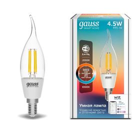 Лампочка LED GAUSS SH Filament CF35, 4.5W, E14, 2000-6500K, 495lm, Dimm, IP20, 1, 10, 40