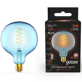 Лампочка GAUSS Filament G125 Sky Blue Flexible LED 5W, E27, 1800K, 190lm, IP20