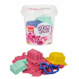 Caldarusa cu nisip kinetic CRAFY FUN SAND, culoare roz, 3 forme incluse, 350 g
