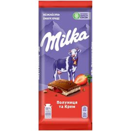 Шоколад молочный Milka клубника, 90 г