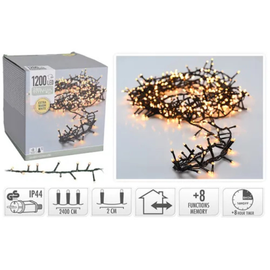 Огни новогодние "Ветка" 1200 LED, экстра тепл-бел, зел кабель, 8 режимов+таймер, 24 м