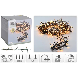 Огни новогодние "Ветка" 1500 LED, экстра тепл-бел, зел кабель, 8 режимов+таймер, 30 м