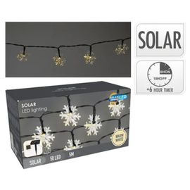 Огни новогодние "Снежинка" 50LED 5 м, на солнечной батарее с зарядной панелью, тепло-белый