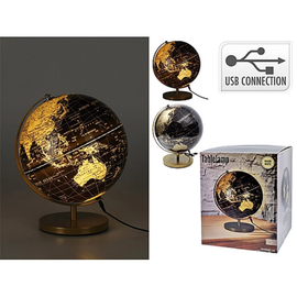 Glob pamantesc cu iluminare, cu port USB, D26 cm, H31 cm, negru