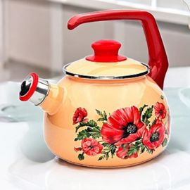 Чайник METALAC Маки, эмалированный, бакелитовая ручка, свисток, D20 cм, 2.5 л