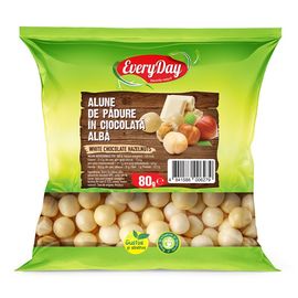 Alune de padure EVERYDAY in ciocolata alba, 80g