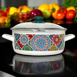 Кастрюля эмалированная METALAC Sultana, стеклянная крышка, низкая, 22 cм, 3.2 л