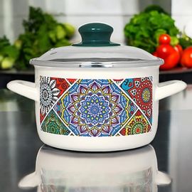 Кастрюля эмалированная METALAC Sultana, стеклянная крышка, низкая, 24 cм, 4.75 л