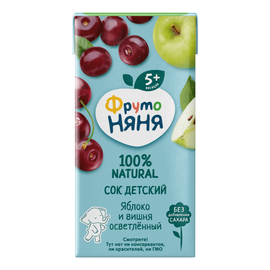 Сок ФРУТОНЯНЯ, яблоко и вишня, осветленный, 5+ месяцев, 200 мл