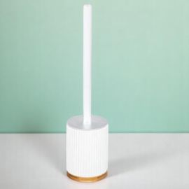 Щетка WC Five Modern,  c подставкой, дно бамбук, белая