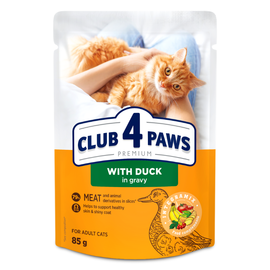 Hrana umeda CLUB 4 PAWS Premium pentru pisici adulte, rata in sos, 85 g