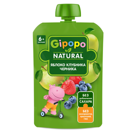 Пюре GIPOPO Лесные ягоды, с яблоком, клубникой и черникой, 6+ месяцев, 90 г