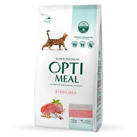 Корм OPTIMEAL Super Premium для стерилизованных кошек и кастрированных котов, сухой, говядина и сорго, 1.5 кг