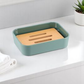 Sapuniera TENDANCE Rubber suport bambus, verde