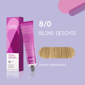 Vopsea-crema de par profesionala LONDA PROFESSIONAL Londacolor Permanent, permanenta, nuanta 8/0 blond deschis, 60 ml