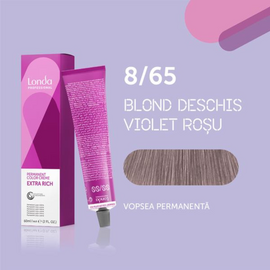 Vopsea-crema de par profesionala LONDA PROFESSIONAL Londacolor Permanent, permanenta, nuanta 8/65 blond deschis violet rosu, 60 ml