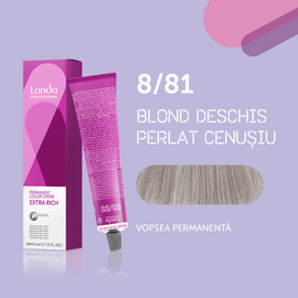 Vopsea-crema de par profesionala LONDA PROFESSIONAL Londacolor Permanent, permanenta, nuanta 8/81 blond deschis perlat cenusiu, 60 ml