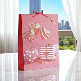 Punga pentru cadou Sf.Valentine Inimi si cadou, 30x12xH40сm