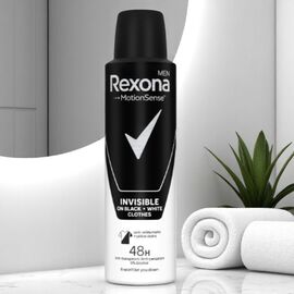 Antiperspirant-spray REXONA Deo Invisible, alb-negru, pentru barbati, 150 ml
