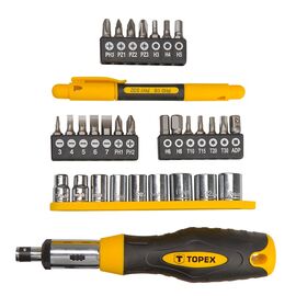 Set de accesorii cu suport TOPEX Cr-V, (1 set – 34 buc), 39D522