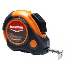 Ruletă HAMMER, carcasă cauciucată cu oprire automată, 3m x 16mm