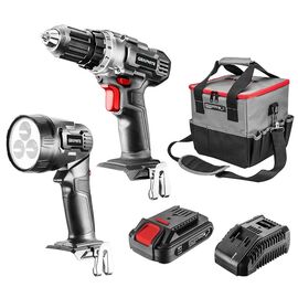 Bormașină cu acumulator GRAPHITE, Li-Ion, 18 V, 2.0 Ah, 1250 rpm, lanternă, set