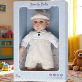 Papusa baiat bebelus cu corp moale si 6 sunete SENNBY BABY ER332G, haine albe, ZJA329551, 35cm