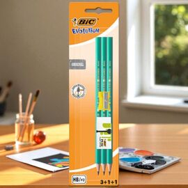 Набор BIC Evolution, 3 графитовых карандаша HB , 1 ластик, 1 точилка