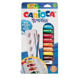 Vopsele tempera CARIOCA, 12 tuburi x 10 ml + paletă cu pensulă