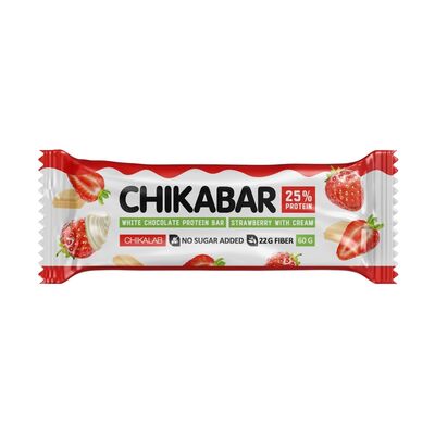 Baton glazurat CHIKALAB, capsuni cu frisca, 60 g