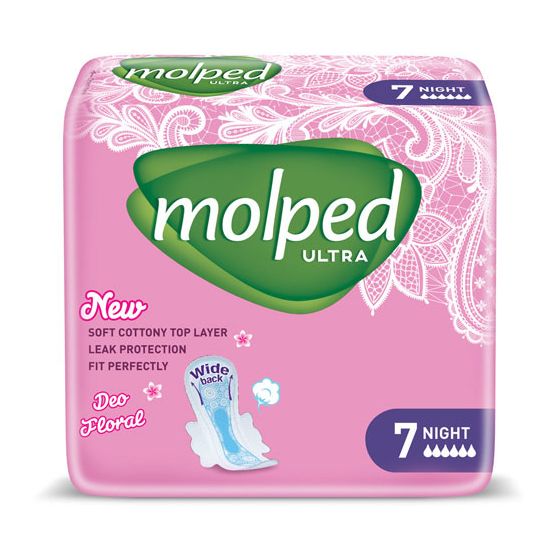 Прокладки гигиенические MOLPED Night Deo 6 капли, 7 шт