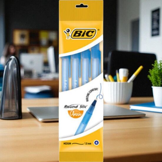 Набор ручек шариковых BIC Round Stic, 4 шт, синие