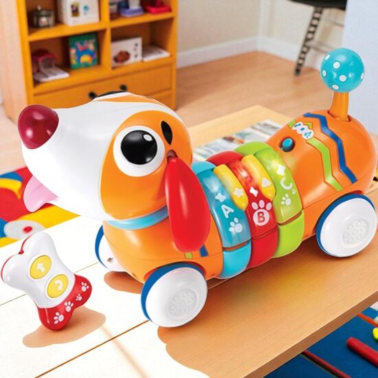 Jucarie catelus-curcubeu cu RC WINFUN, interactiva, cu sunete si lumini