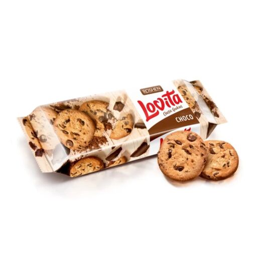 Biscuiti fragezi ROSHEN Lovita Classic Cookies, cu bucati de glazura, 150 g