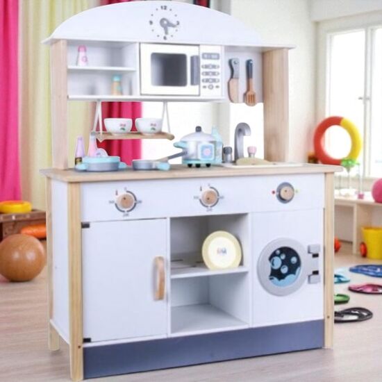 Кухня деревянная SIMPLE STYLE KITCHEN MSN19006, сине-белая, с аксессуарами, ZJA359671