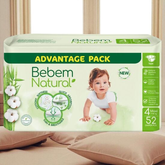 Подгузник для детей BEBEM NATURAL, 7-14 кг, 52 шт