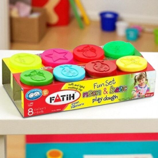 Pasta de modelat Fatih play dough, 4 basic + 4 neon, mini 50630, 400 g