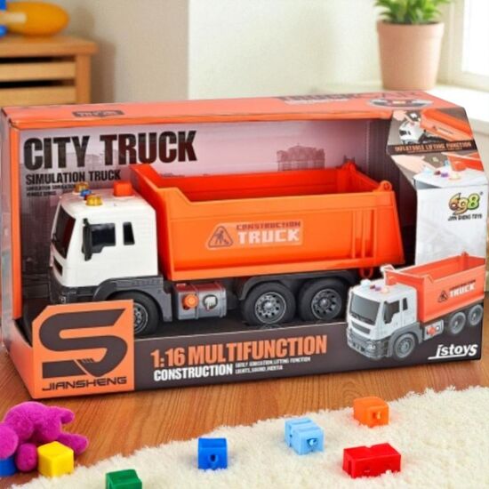 Camion cu remorca JsToys, portocaliu, 1:16