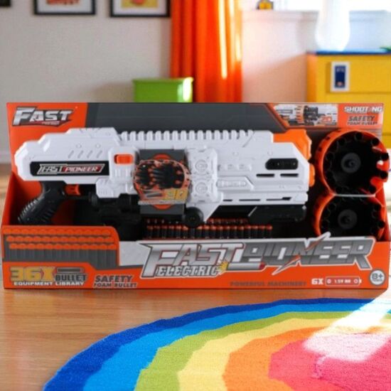 Игрушечный бластер электрический FAST PIONEER BIG517, 36 снарядов, 2 вращающихся цилиндра