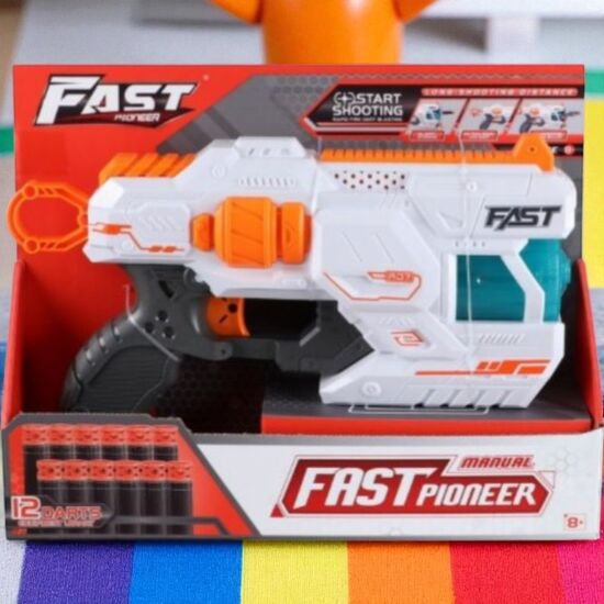 Игрушечный ручной бластер FAST PIONEER, 12 снарядов, вращающийся цилиндр