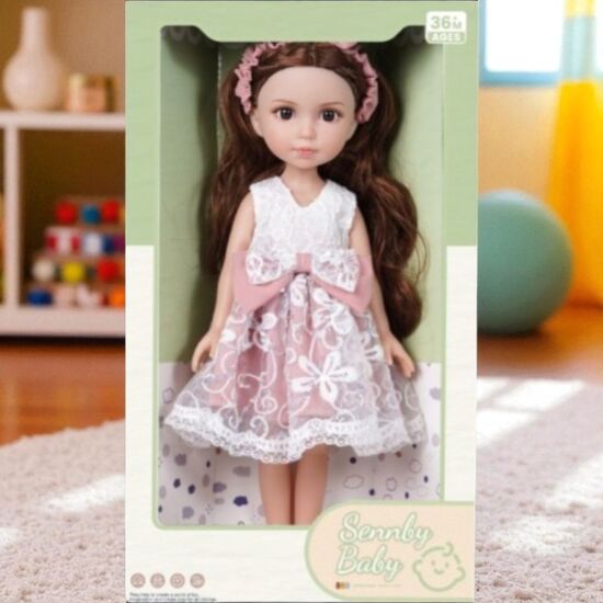 Кукла-брюнетка SENNBY BABY ER333C, с повязкой на голову и бело-розовым платьем, ZJA353021, 35см